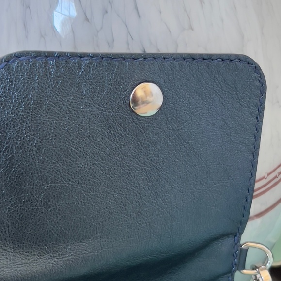 Handmade Blue Metallic Leather Clutch, Detachable Strap, Nickel Hardware, NWT - Picture 7 of 13